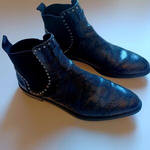 Zara Trafaluc Chelsea Moto Studded Brown & Black Faux Reptile Flat Ankle Boot 41